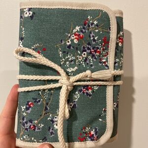 Floral Canvas Roll-Up Jewelry/Make up Case